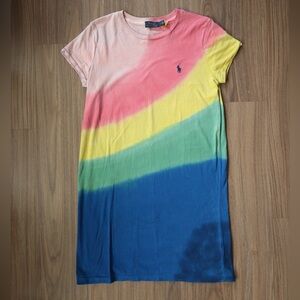 Polo Ralph Lauren Tie Dye Rainbow T-Shirt Dress Women’s Sz M Cotton Preppy FLAW
